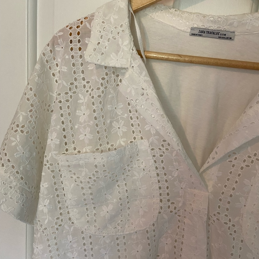 Zara White Embroidered shirt with collar - Picture 2 of 4